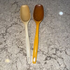 Vintage Lot 2 Foley Solid Serving Spoon Set Plastic Retro Orange Cream Read